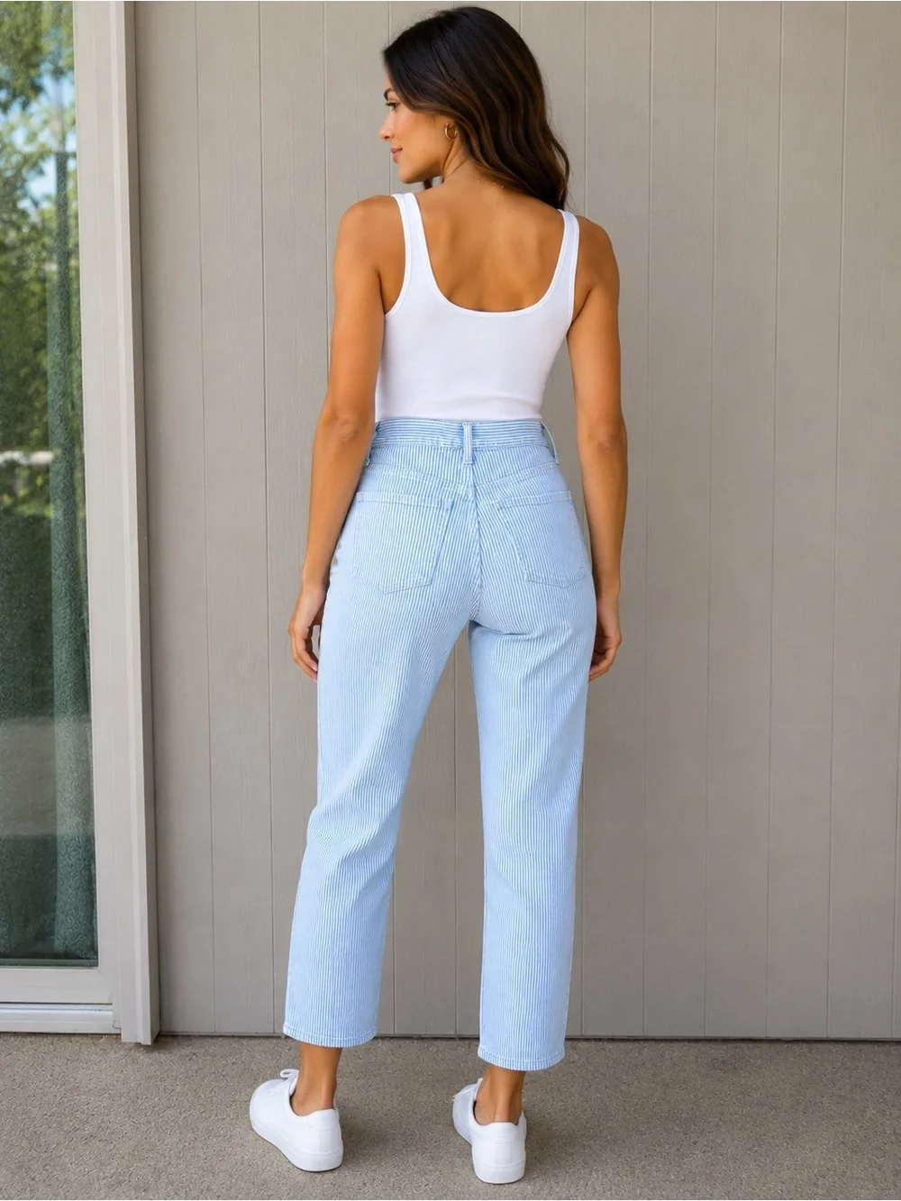 Old‎ Navy High-Rise Straight Leg Button Fly Jeans -Blue/White Stripe Sz S